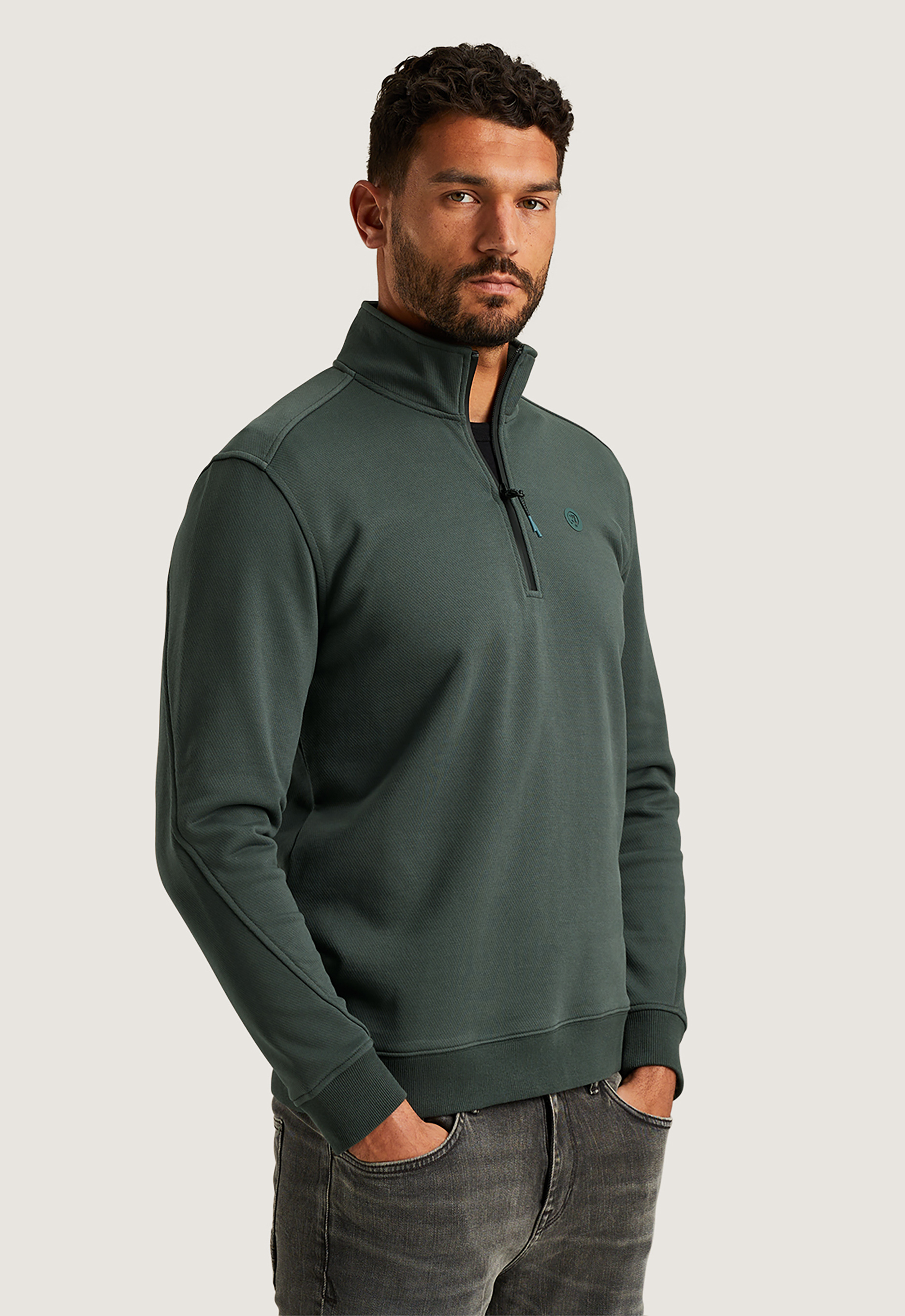 Cast iron Half Zip Collar Terry Sweater