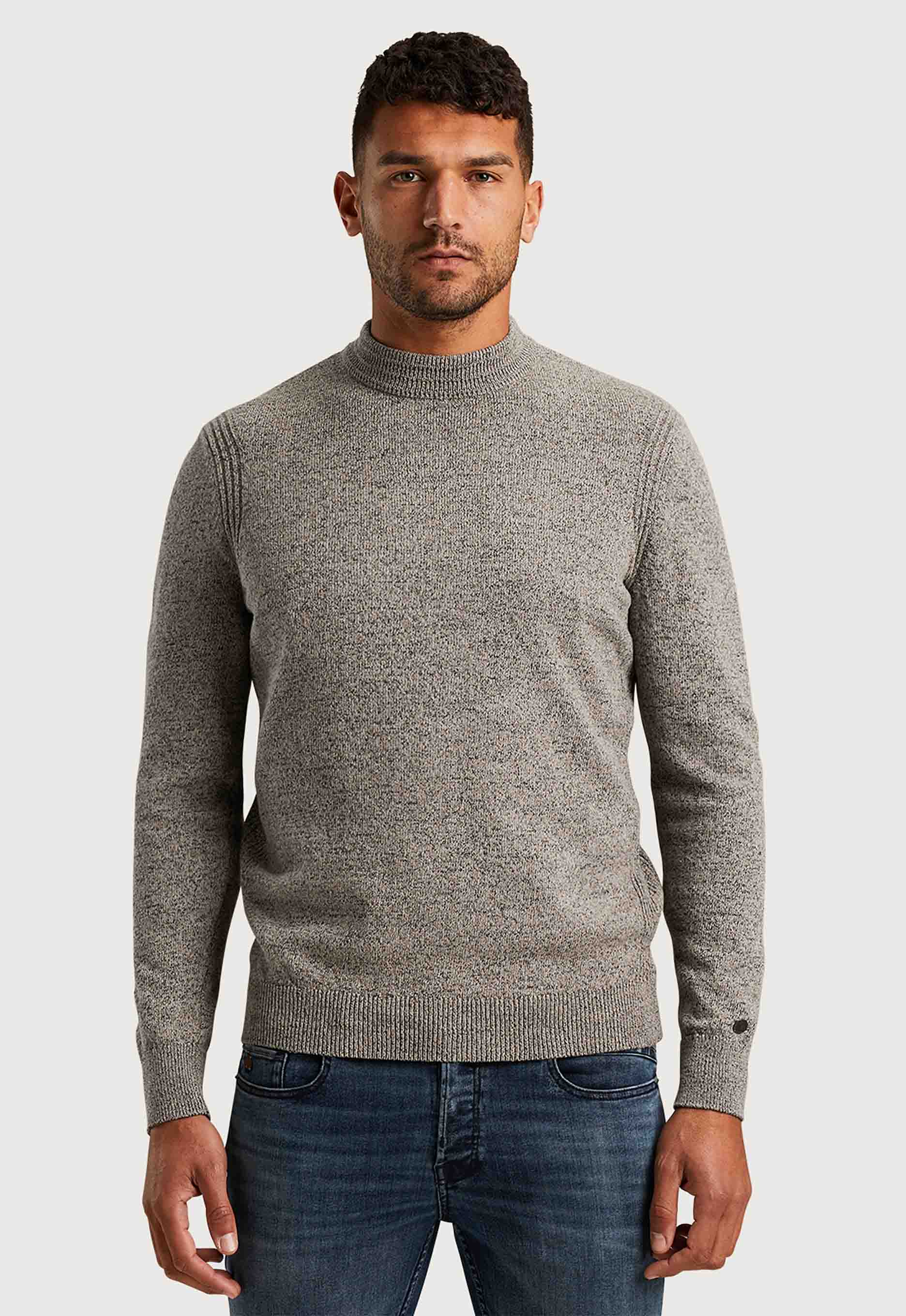 CAST IRON Mock Neck Regular Fit Cotton Mix Bruin