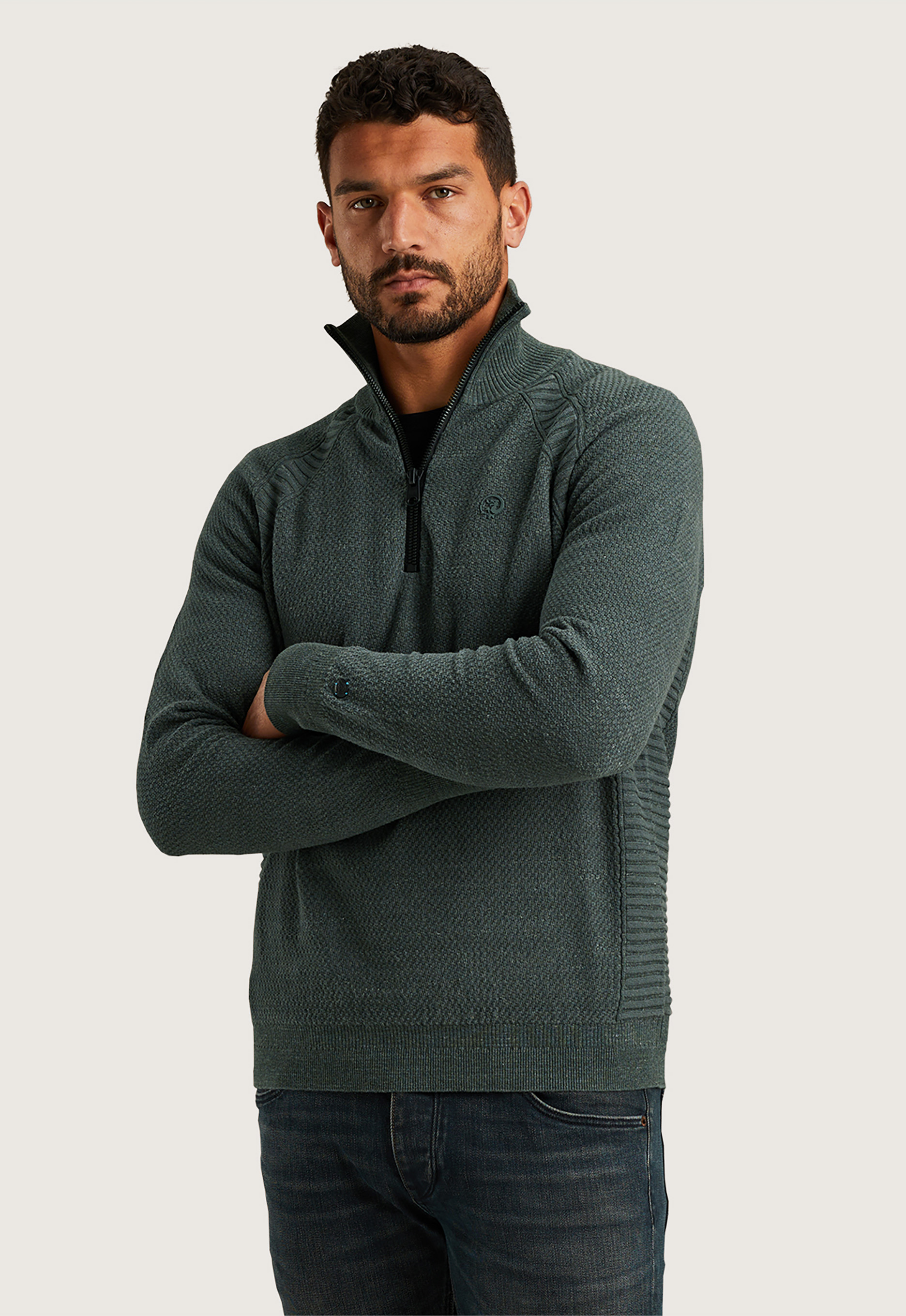 Cast iron Half Zip Heather Plated Blend Trui