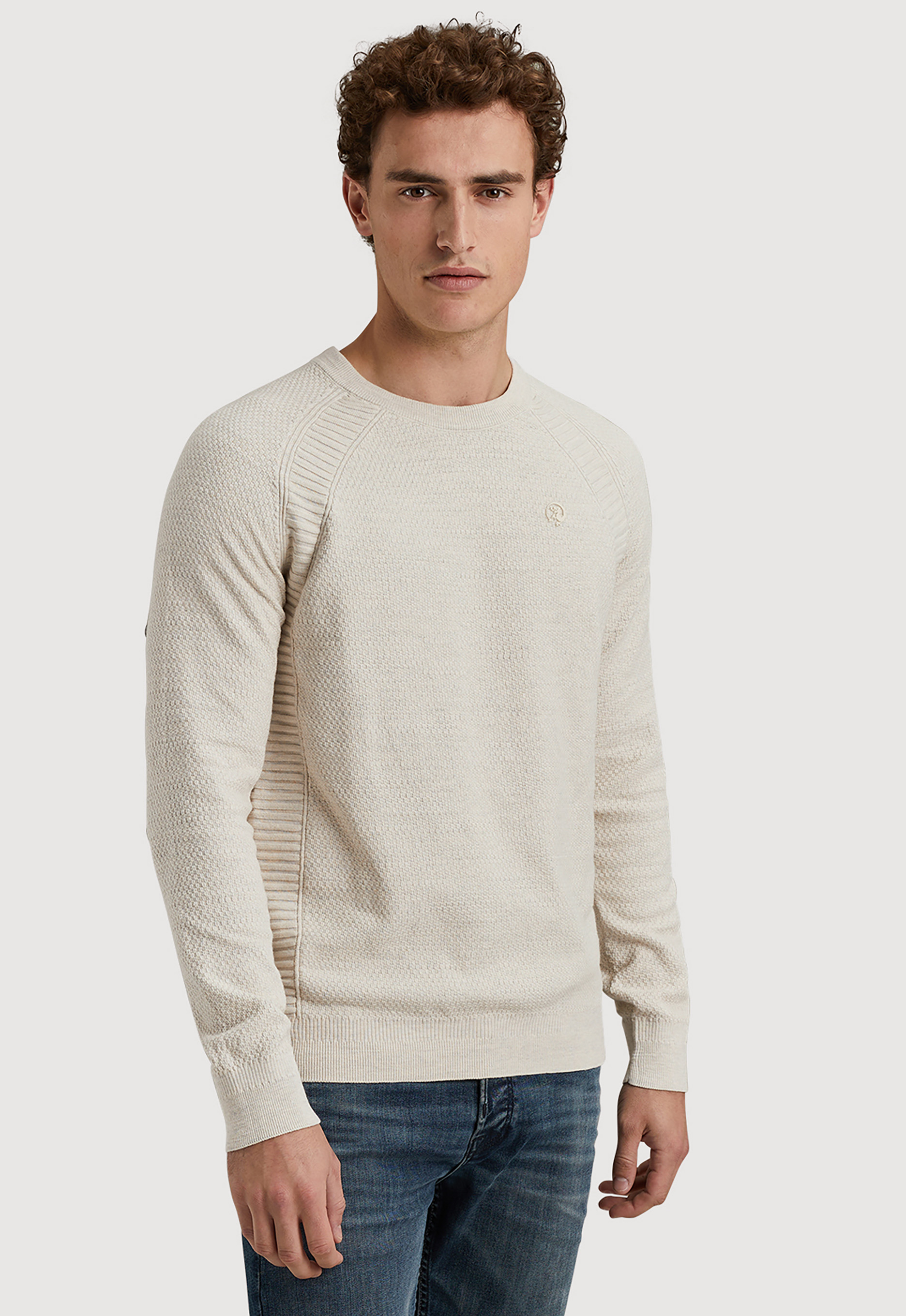 CAST IRON Heren Truien & Vesten Crewneck Cotton Heather Plated Blend Beige