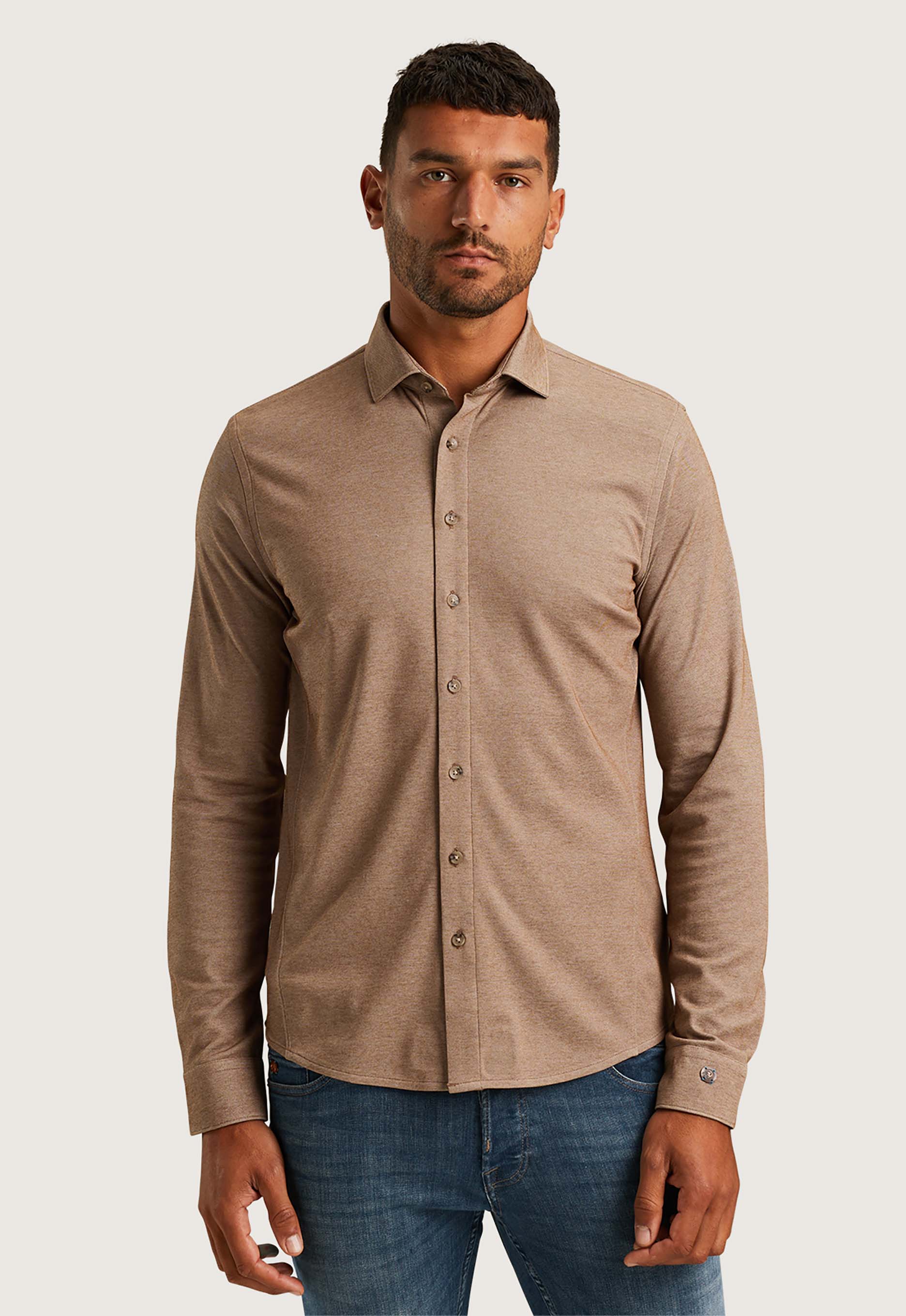 Cast Iron Lange mouw shirt CF Tec 2 Tone Beige Heren