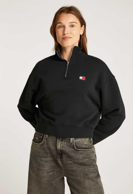 Boxy Cropped Badge 1/4 Zip Sweater