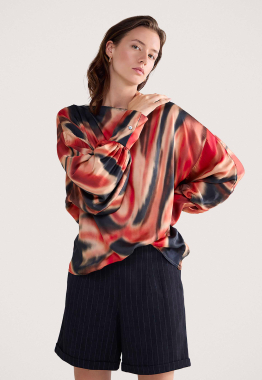 Batsleeve Blury Print Blouse 