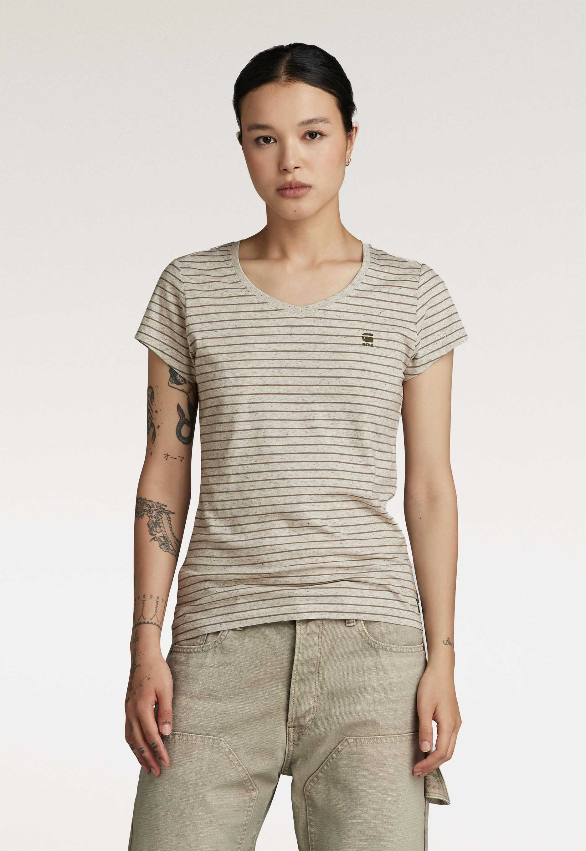 G-Star RAW Stripe Eyben Slim V-Hals Top 2.0 Meerkleurig Dames