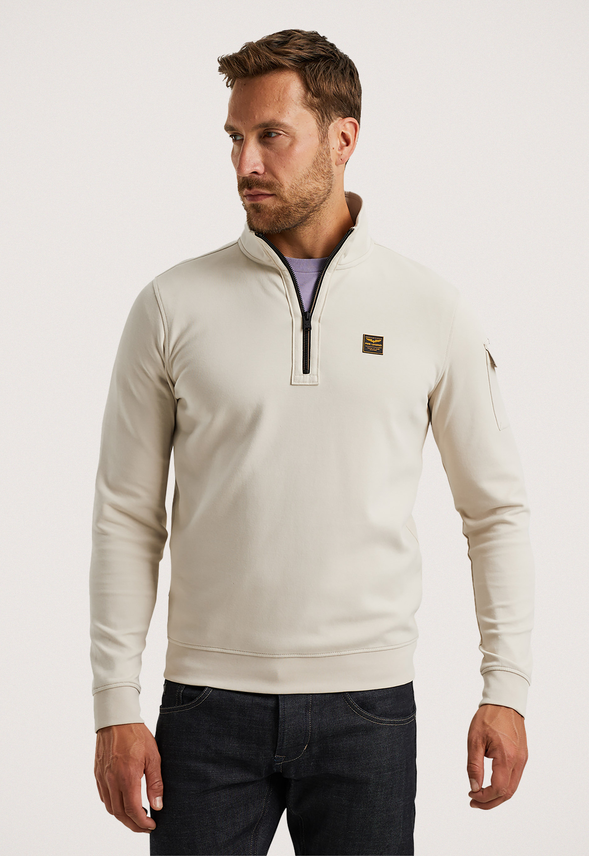 PME LEGEND Heren Truien & Vesten Half Zip Collar Interlock Jersey Beige