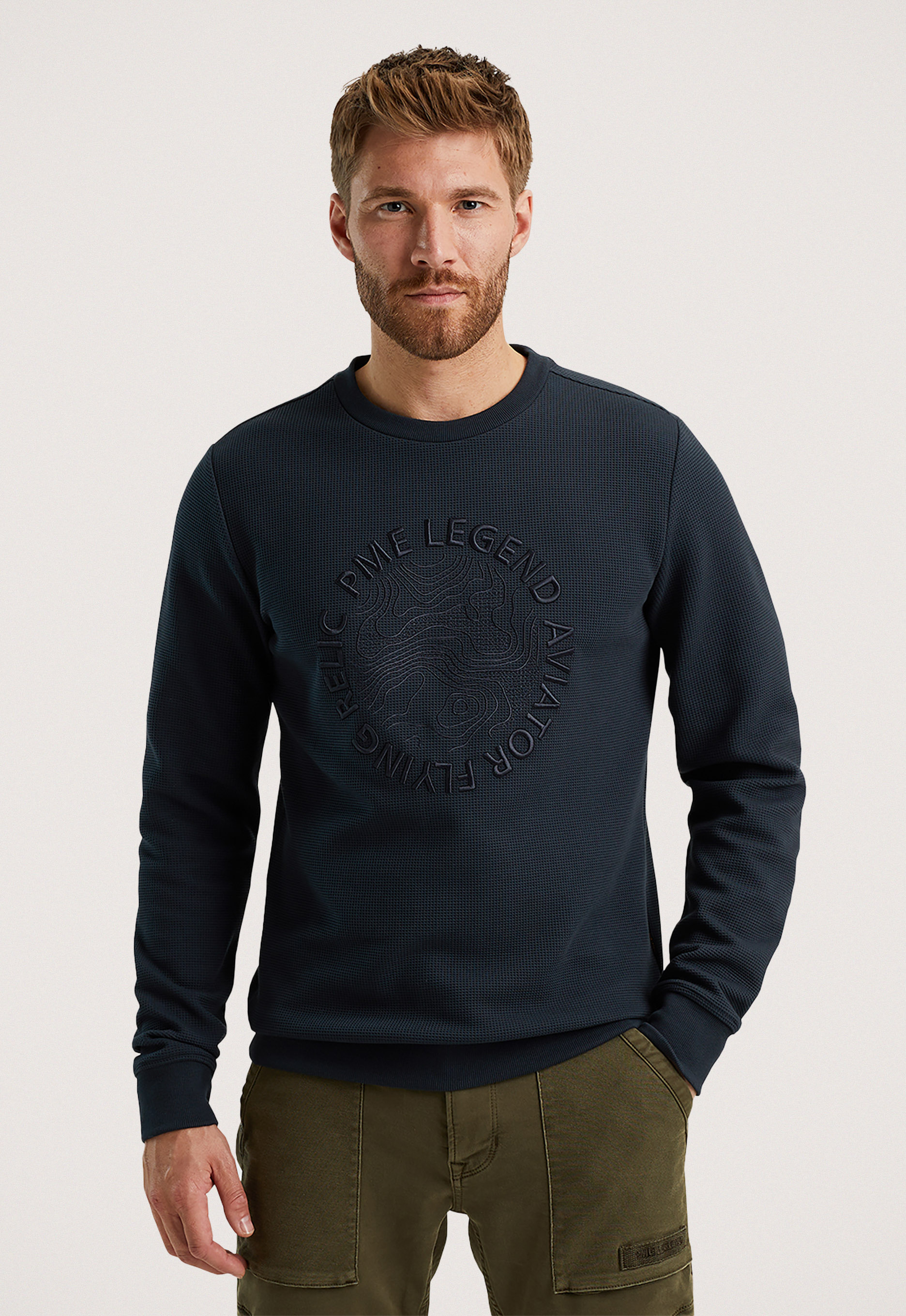 PME LEGEND Heren Truien & Vesten Crewneck Waffle Jersey Blauw