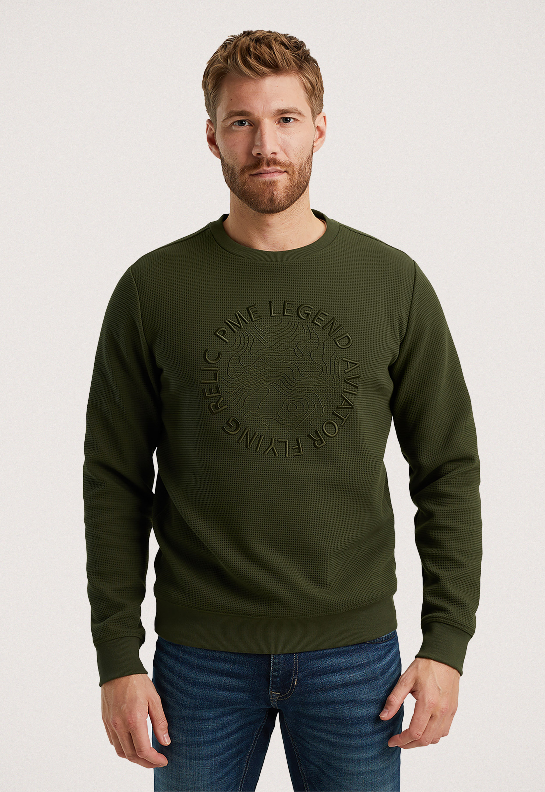 PME Legend Waffle Jersey Crewneck Pullover Psw2408429 Green Heren