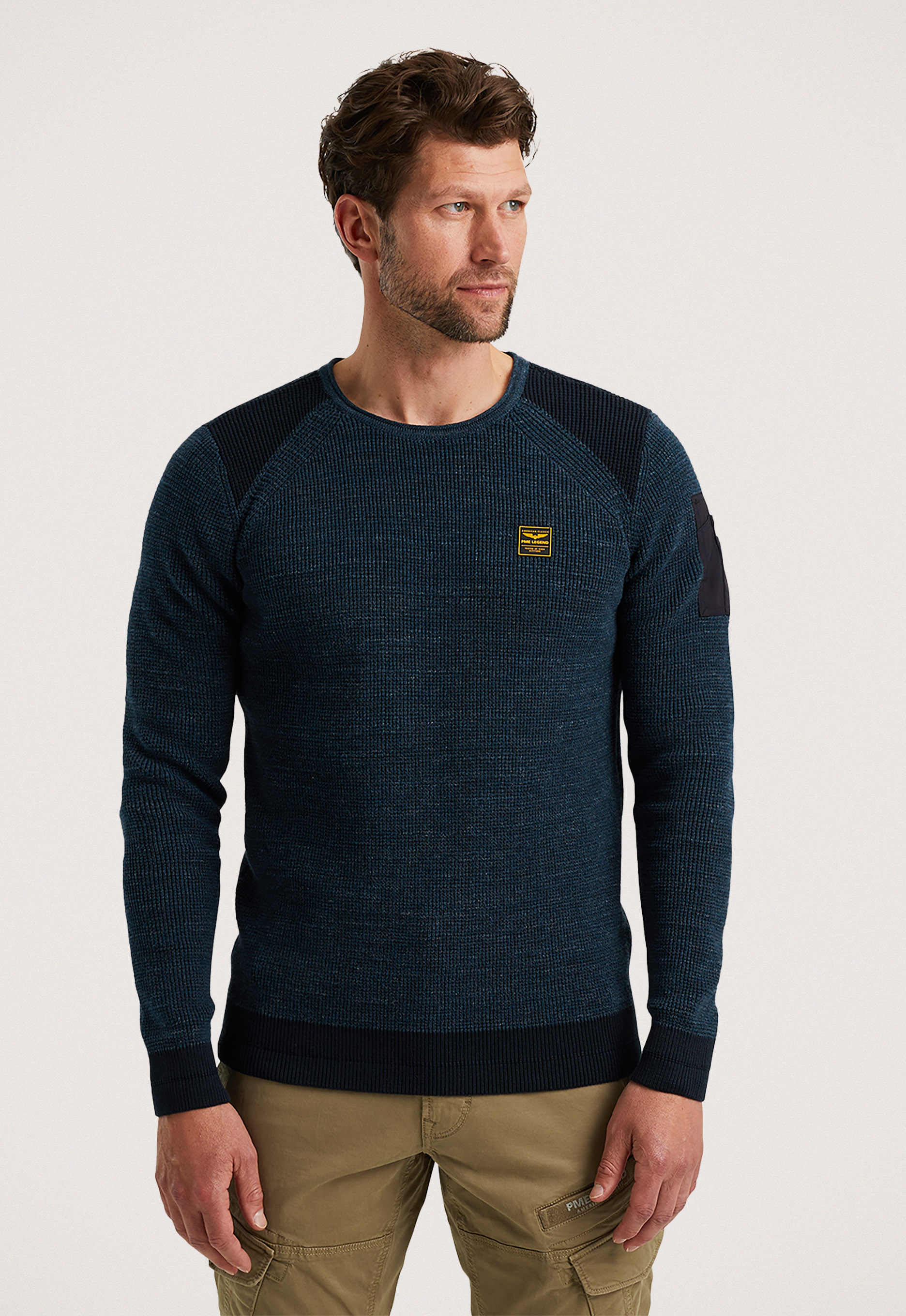 PME LEGEND Heren Truien & Vesten R-neck Cotton Rib Melee Knit Blauw