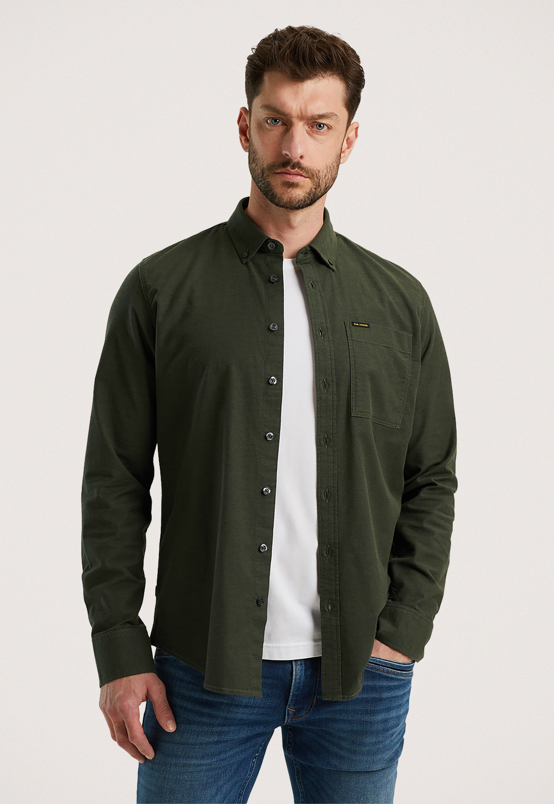 PME LEGEND Heren Overhemden Long Sleeve Shirt Oxford Groen