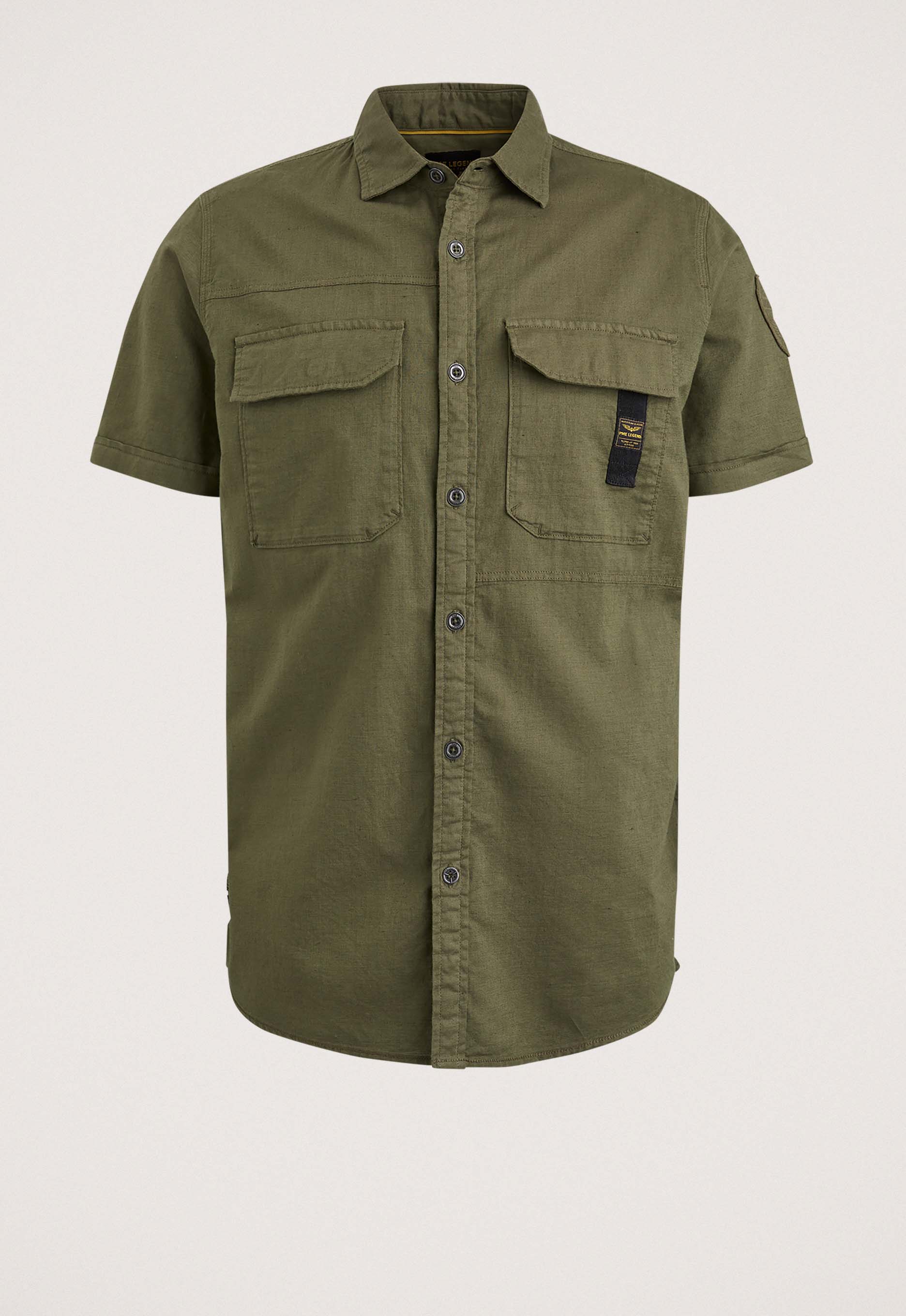 PME LEGEND Heren Overhemden Short Sleeve Shirt Ctn linen Groen