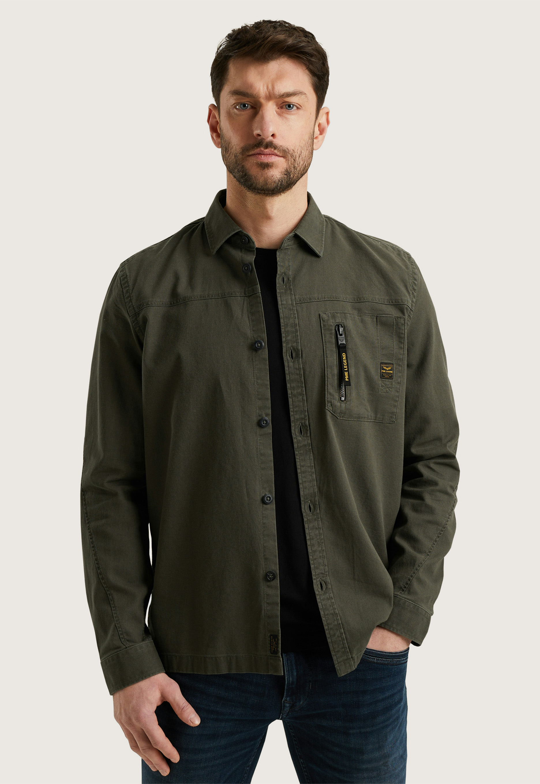 PME LEGEND Heren Overhemden Long Sleeve Shirt Mattweave Groen